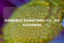 陕西榆林横山汇发村镇银行被罚20.5万元：违反反洗钱管理规定