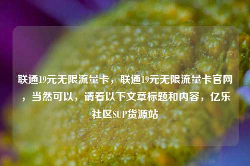联通19元无限流量卡，联通19元无限流量卡官网	，当然可以，请看以下文章标题和内容，亿乐社区SUP货源站  第1张